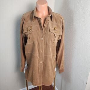 Saint Germain Paris Vintage Faux Suede Brown Long Sleeve Button Down Shirt, S